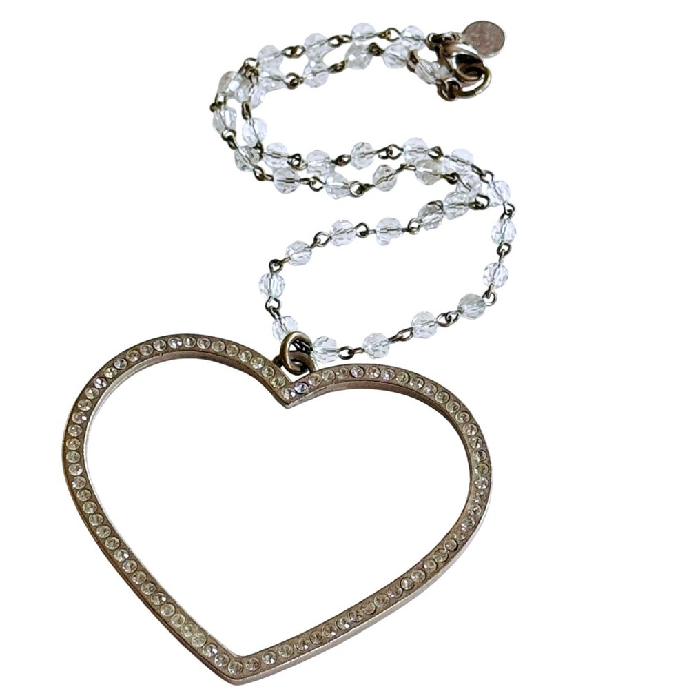 Sisi Amber Crystal silver heart necklace Beaded rhinestone Statement Jeweled Y2K